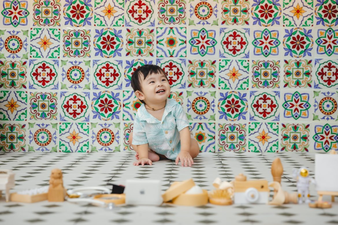 first bless shoot showing a calm baby with gentle facial expression