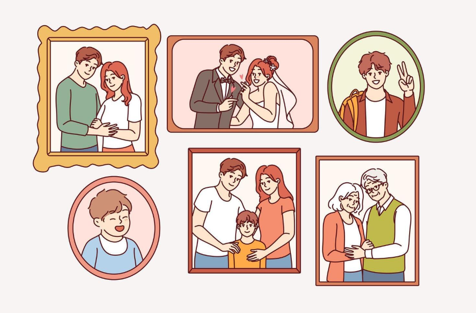 A hand drawn couple pictures on picture frames