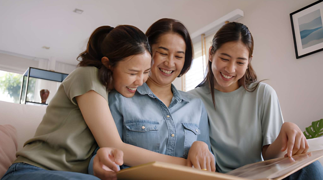 Two daughters with their mother