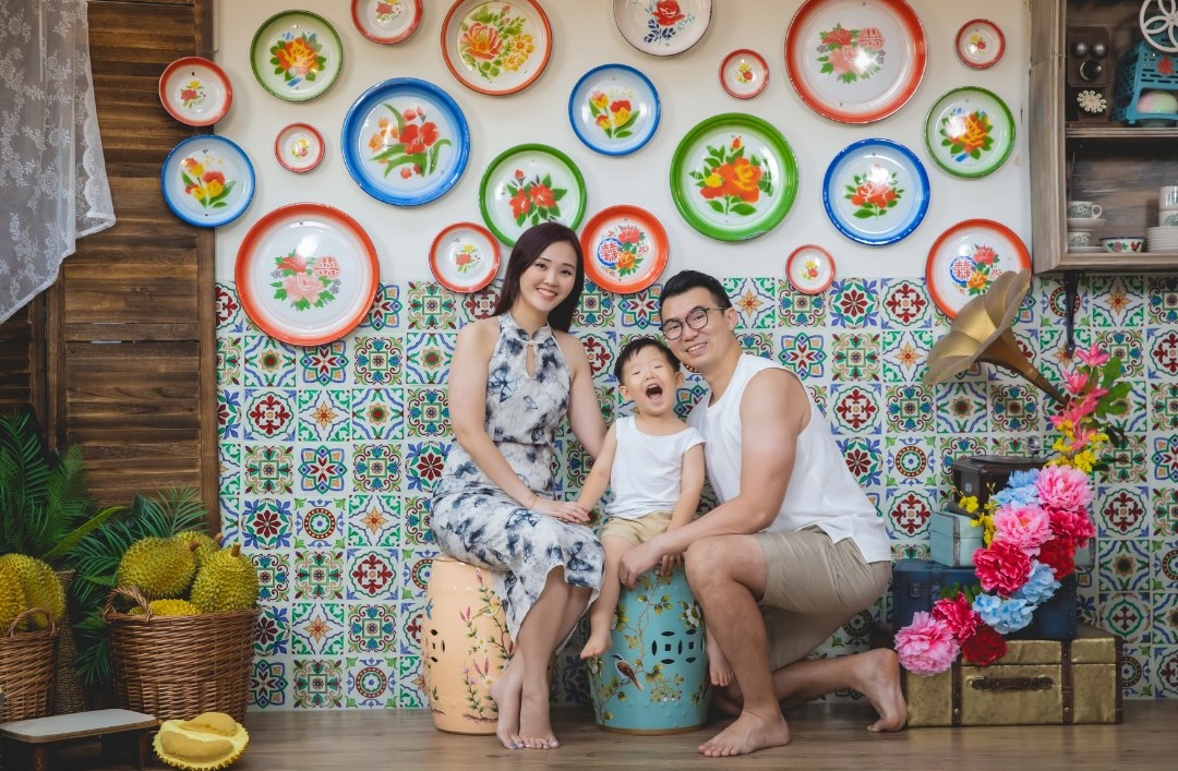 Family photo surrounded by colours.